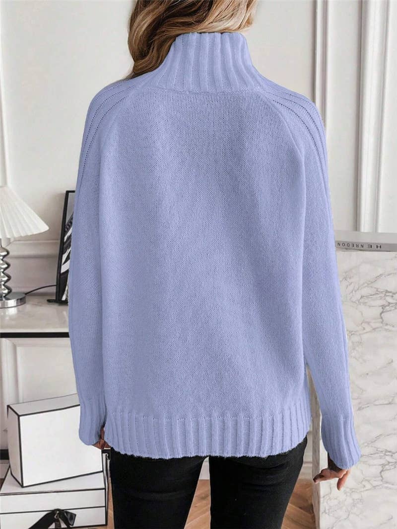 Solid-colored high-neck long-sleeved sweater