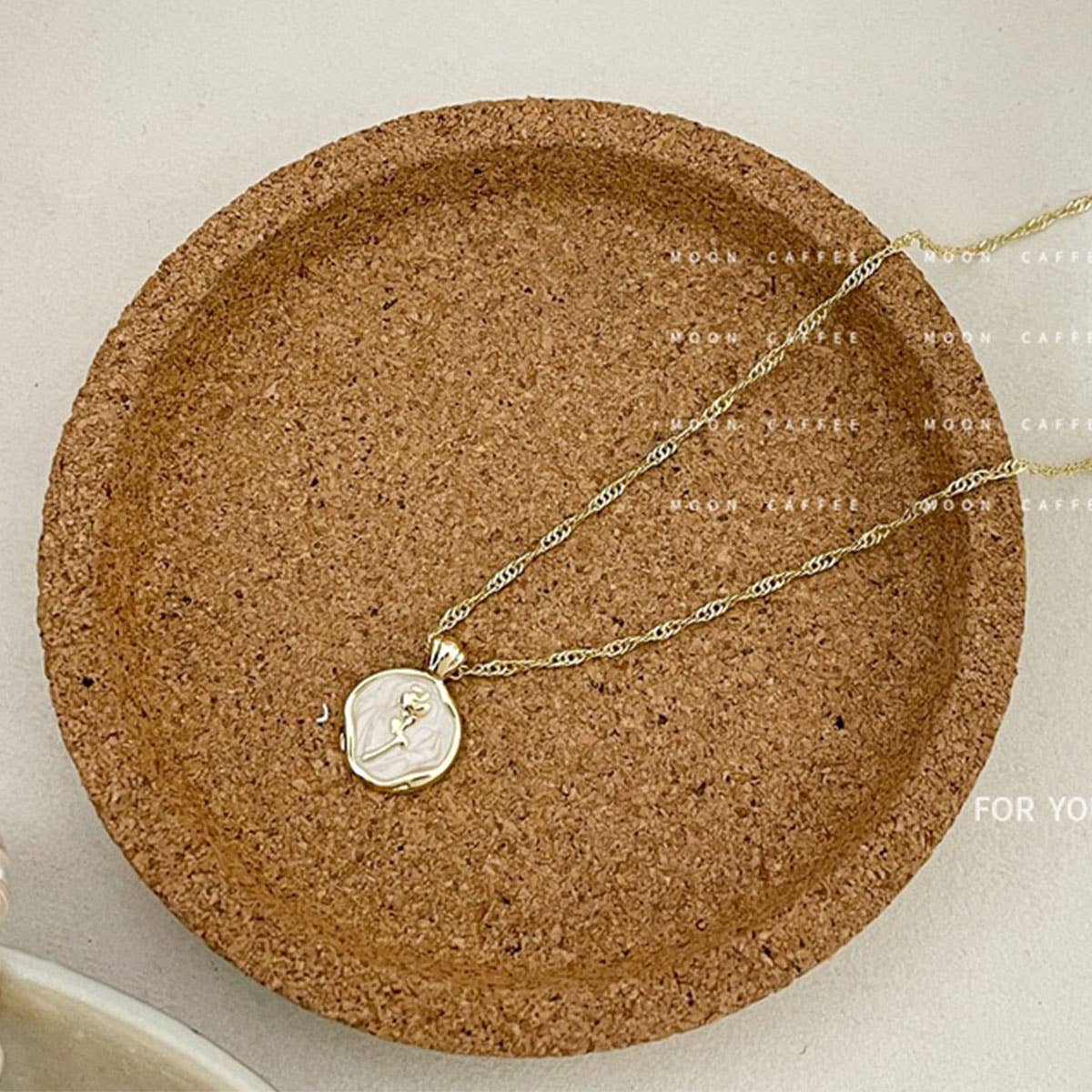 Rose gold coin pendant Freshwater pearl necklace