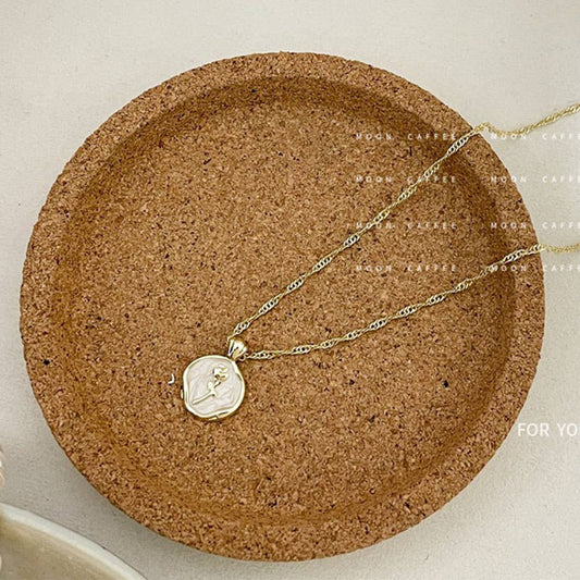 Rose gold coin pendant Freshwater pearl necklace