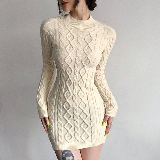 LONG-SLEEVED BACKPACK-BARE HIP KNIT DRESS