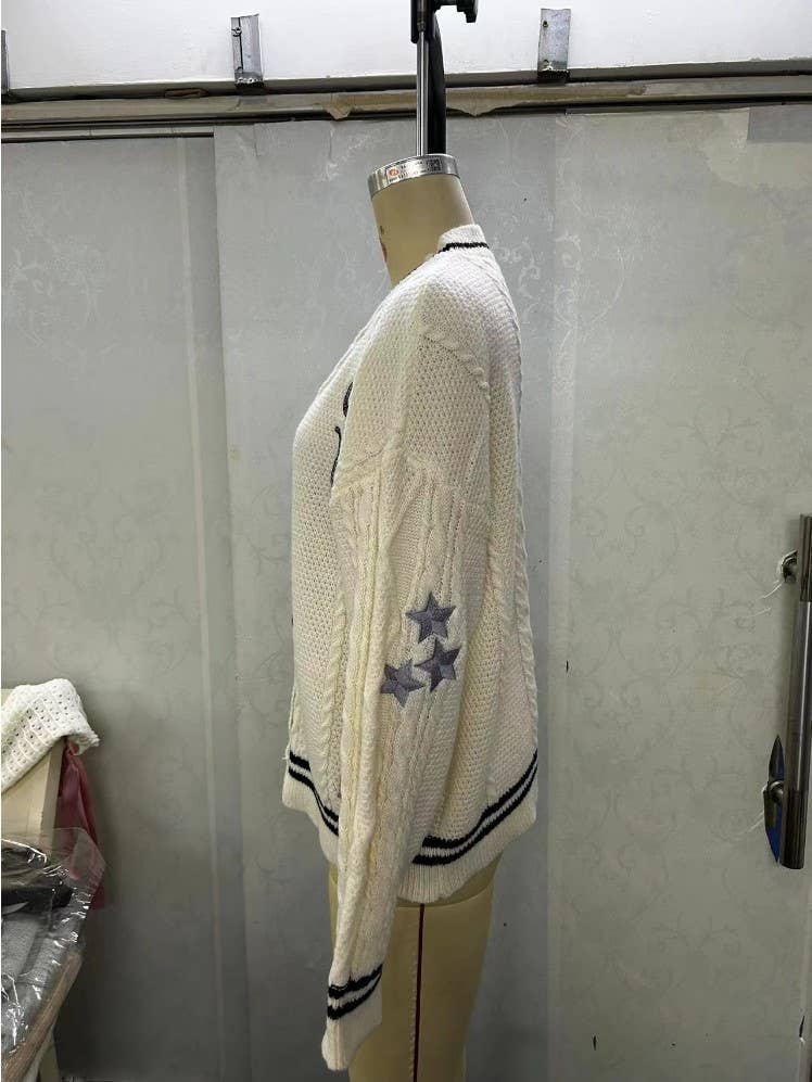 V-NECK EMBROIDERED SINGLE-BREASTED CARDIGAN