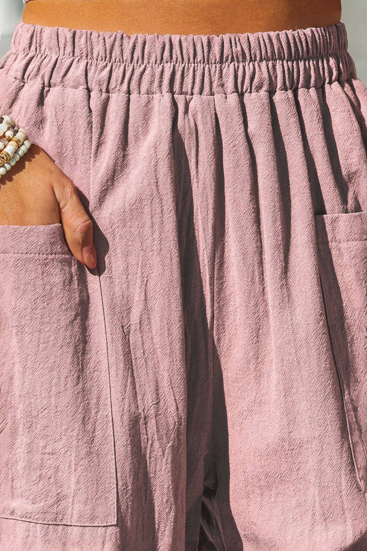 COTTON AND LINEN HOLIDAY STRETCH WAIST OVERALLS