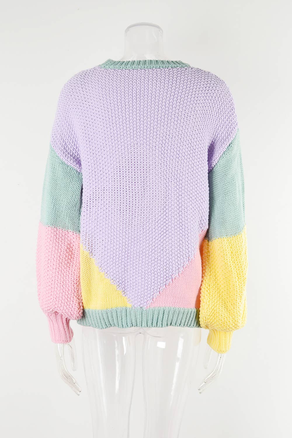 KNIT CREW NECK COLOR PATCHWORK PULLOVER SWEATER