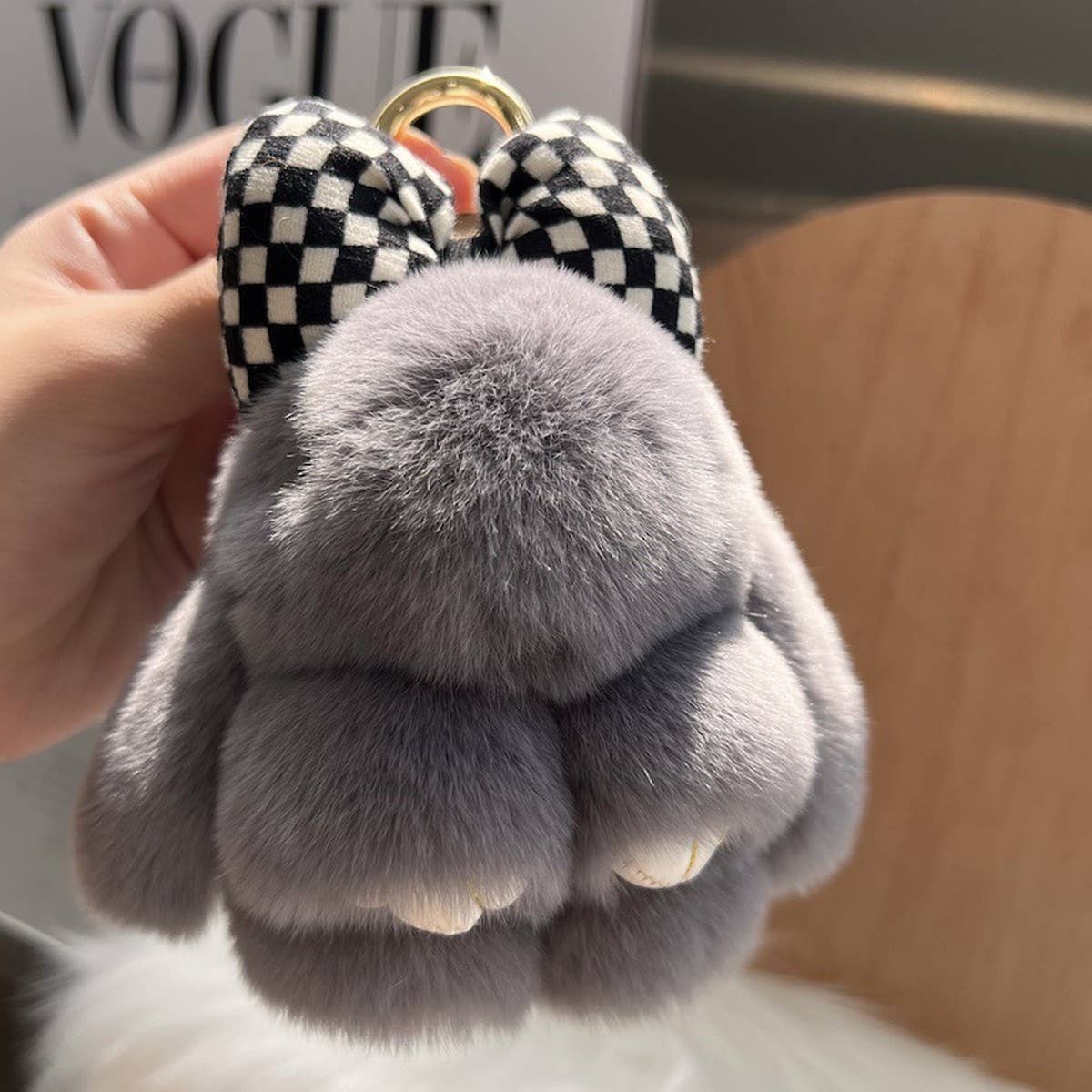 CUTE PLUSH DOLL BOW BUNNY CAR KEYCHAIN PENDANT