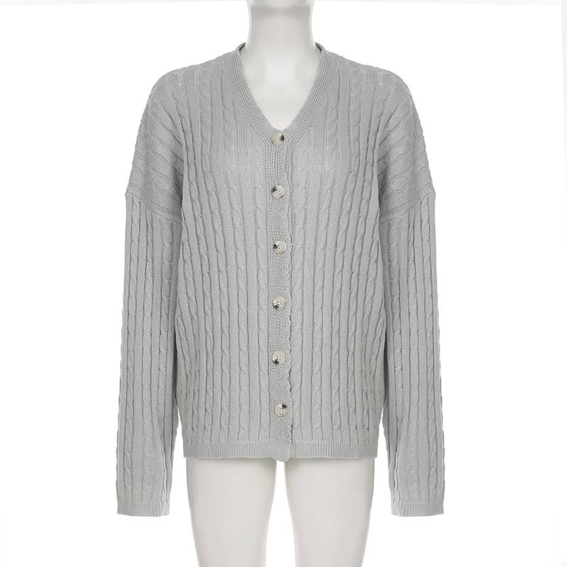 SLOUCHY BREASTED V-NECK TWIST SWEATER CARDIGAN