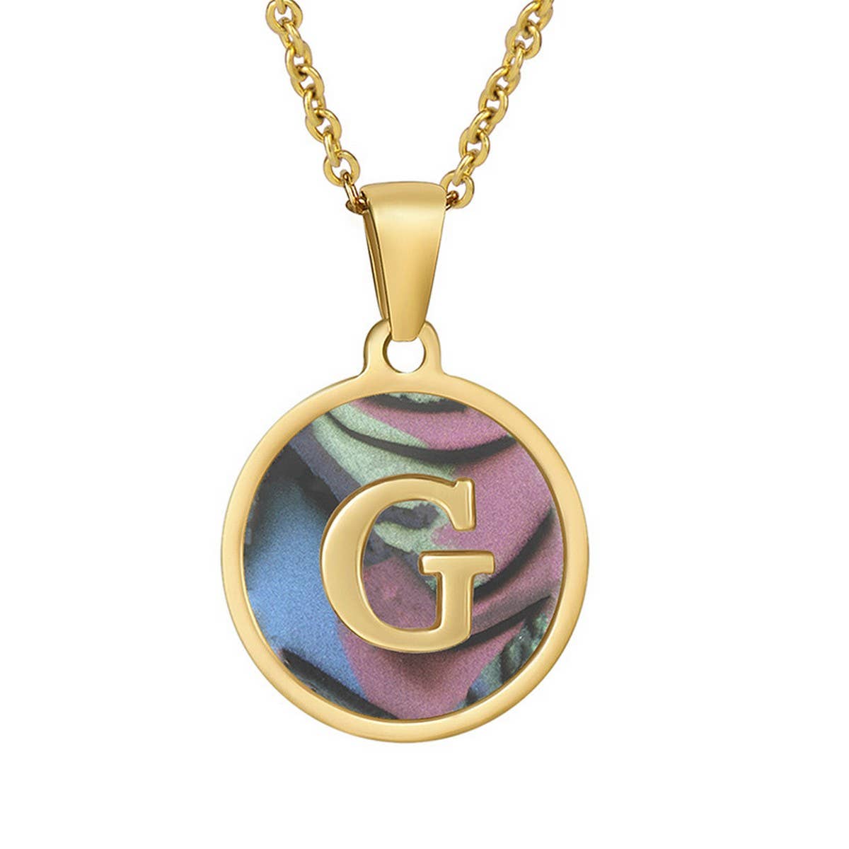 CIRCULAR SHELL ENGLISH LETTER PENDANT NECKLACE