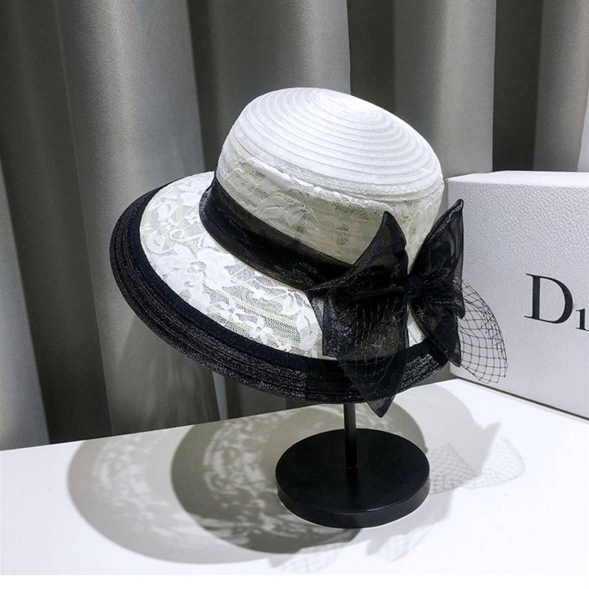 HEPBURN STYLE COLOR BLOCK RETRO SUN HAT_CWAH1451