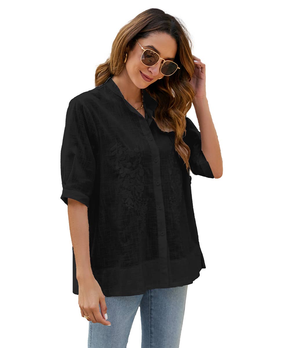 EMBROIDERED LOOSE SLIMMING SHIRT