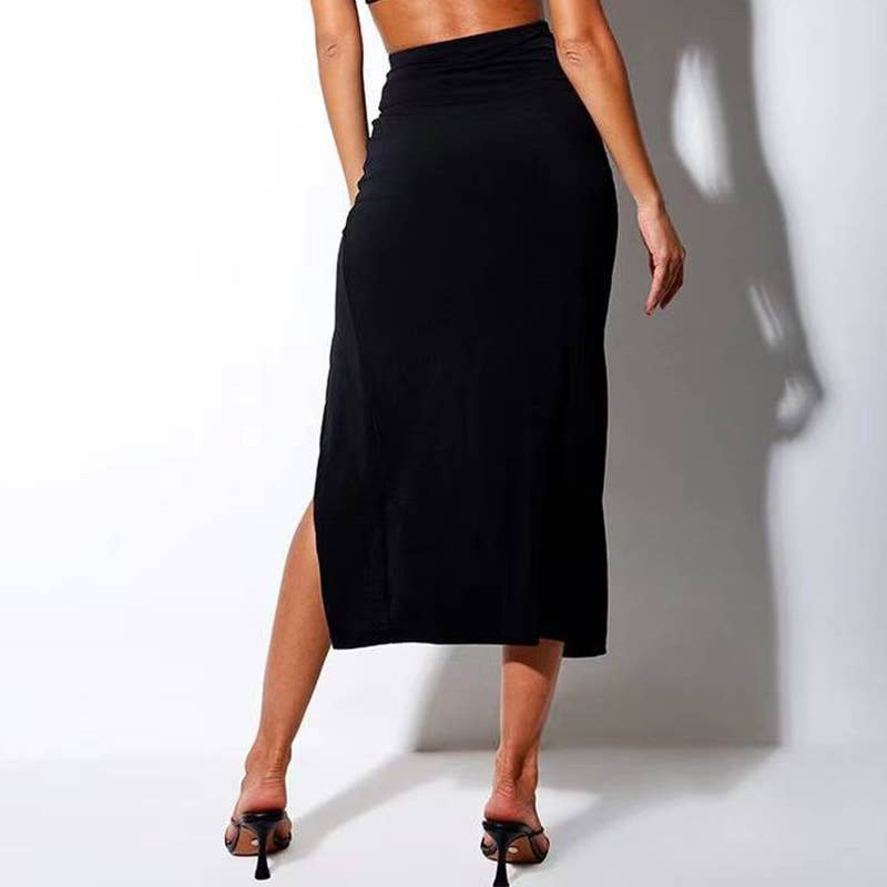SOLID COLOR HIGH-WAISTED SKINNY SKIRT