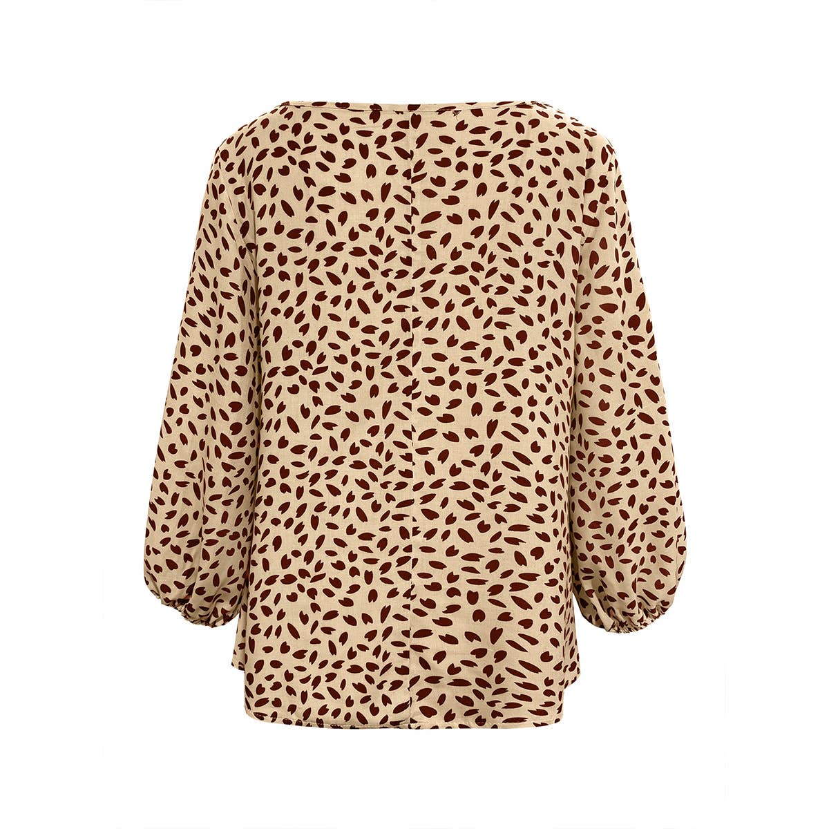 V-NECK LANTERN SLEEVE HEART PRINT CASUAL TOP