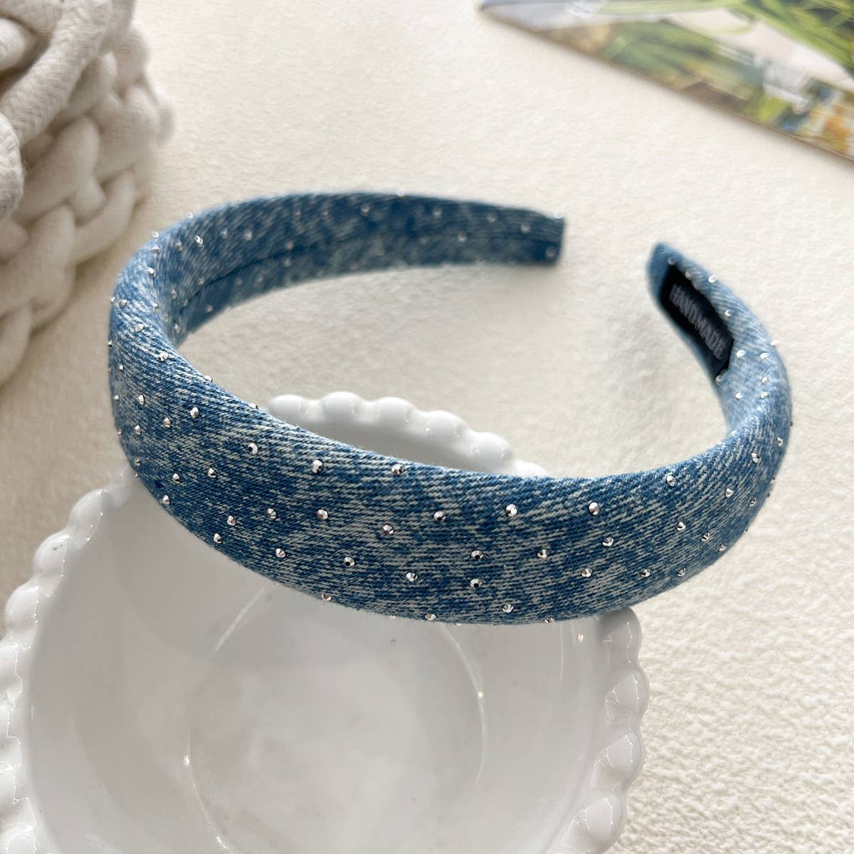Denim Starry Puff Headband with Volume Sponge