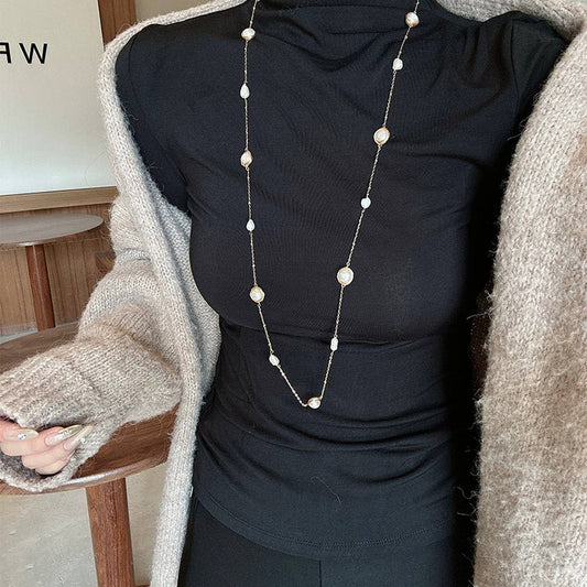 ELEGANT NATURAL PEARL LONG SWEATER NECKLACE