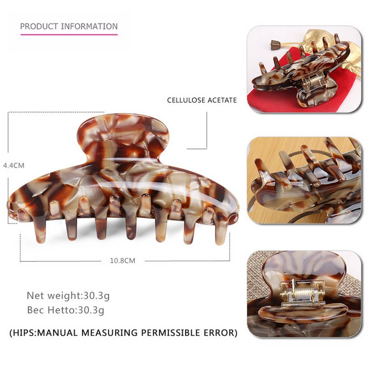 LARGE GRAB CLIP ACETATE SHARK CLIP HAIRPIN