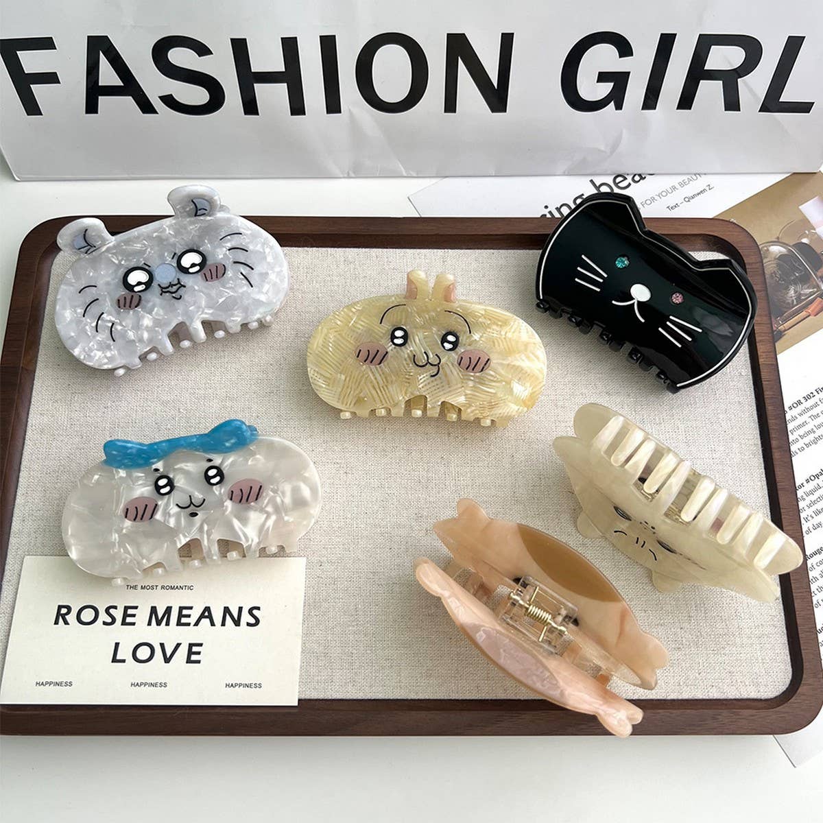 Cute Cartoon Cat Acetate Hair Clip with Bunny