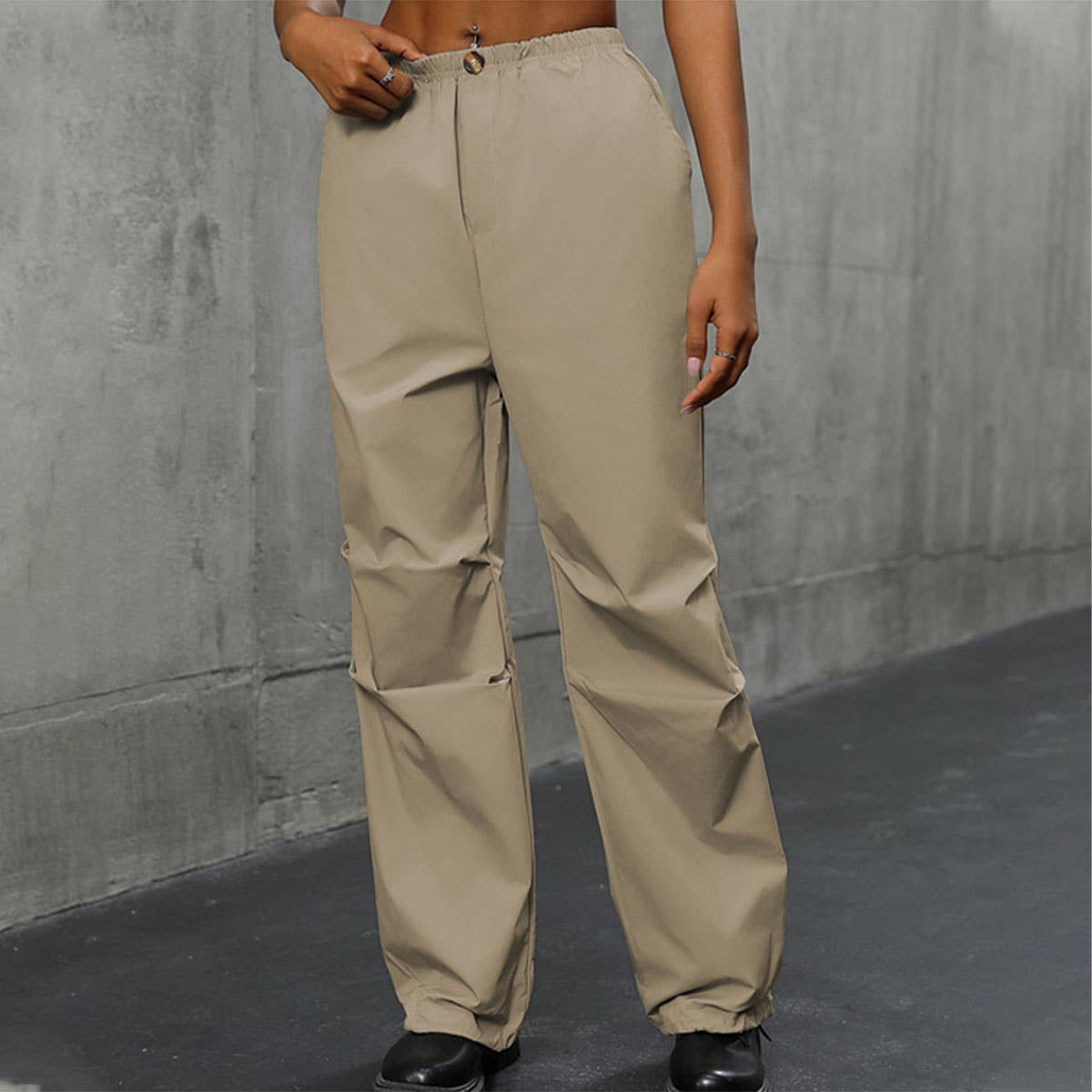 HIGH-WAISTED SOLID COLOR STRAIGHT LEG SLACKS