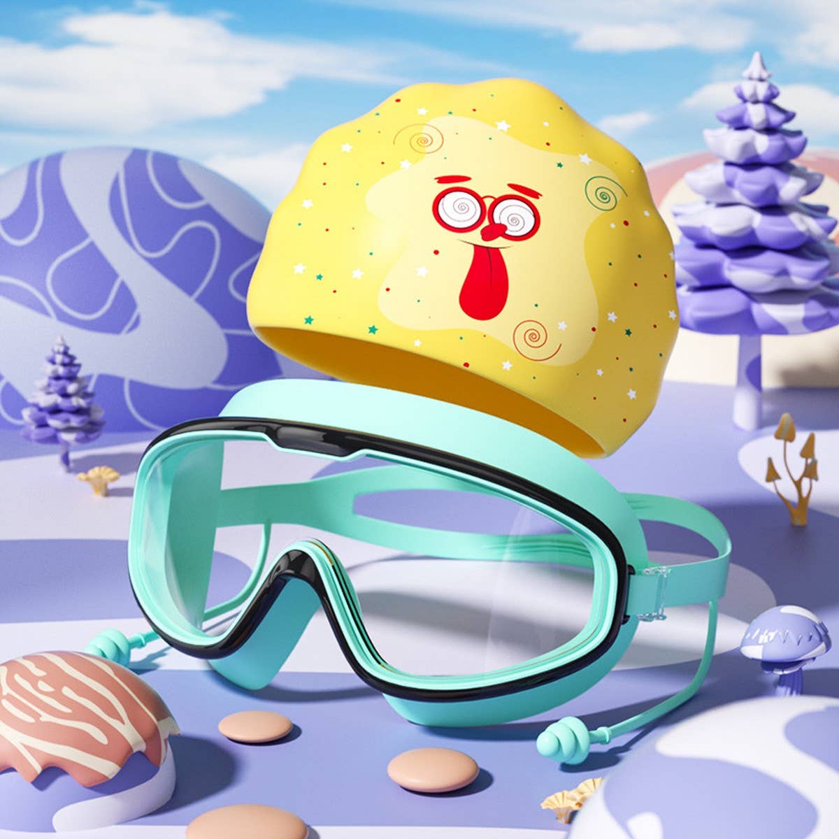 Kids Swim Goggles & Cap Set ? HD Large Frame