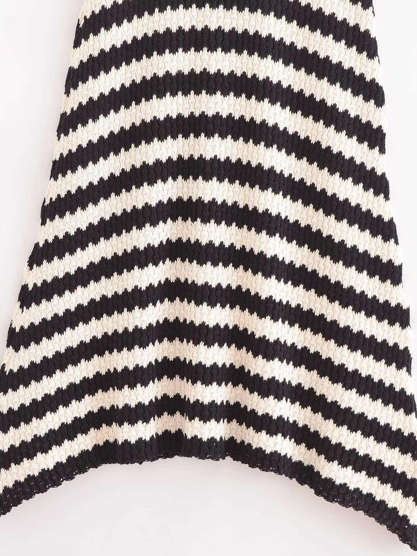 STRIPED PULLOVER V-NECK KNITTED HALTER DRESS