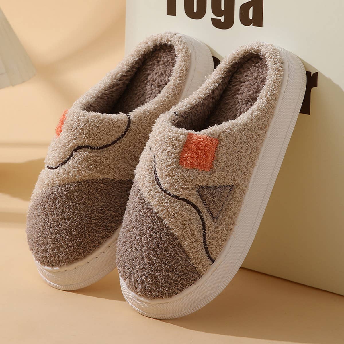 LEISURE NON-SLIP SPLICING COTTON SLIPPERS