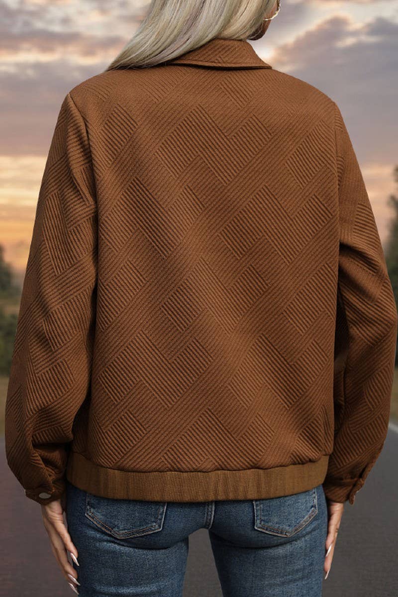 CWOJA1048_SOLID COLOR CASUAL LAPEL POCKET ZIPPER JACKET