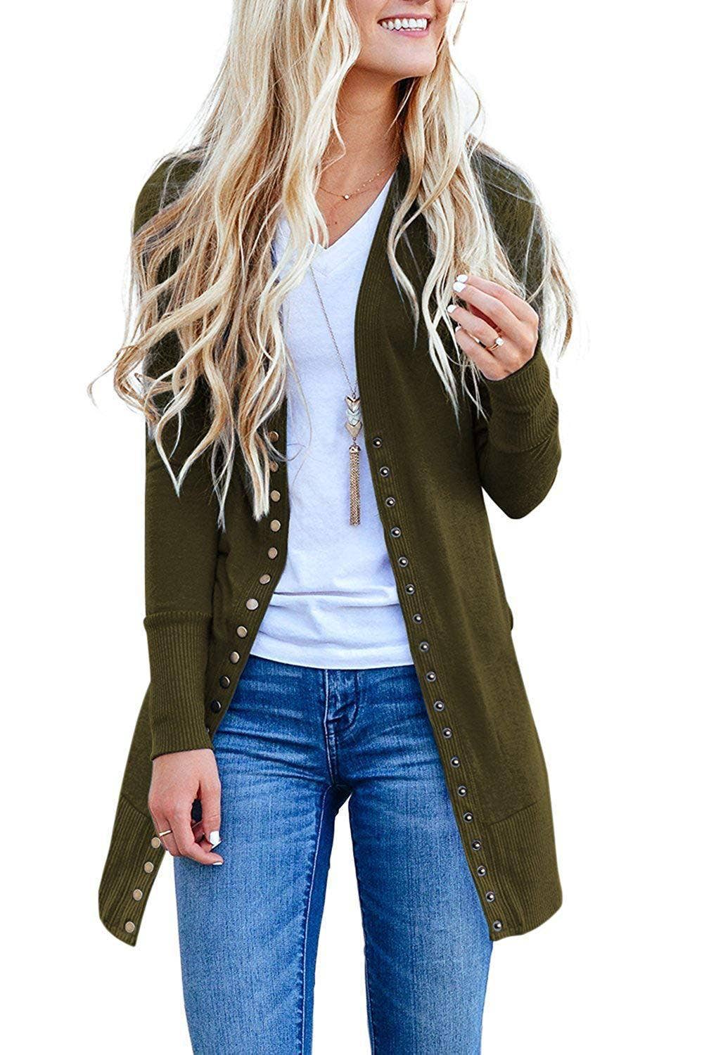 V-NECK LONG SLEEVE LONG SINGLE-BREASTED CARDIGAN