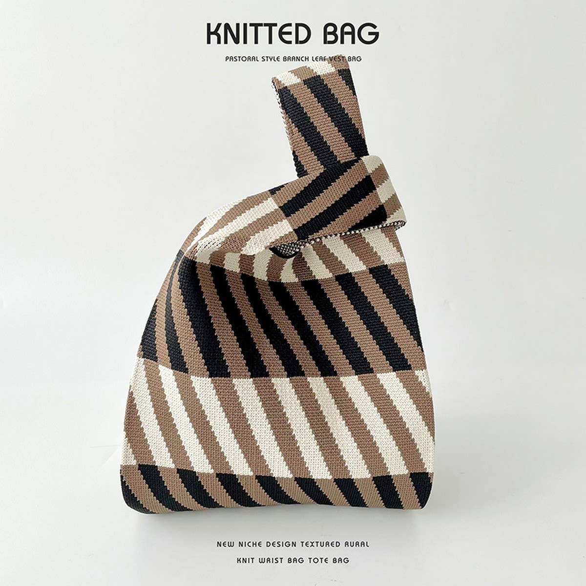 VERSATILE CONTRAST STRIPED KNITTED TOTE BAG_CWAB2392