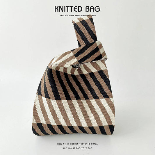 VERSATILE CONTRAST STRIPED KNITTED TOTE BAG_CWAB2392