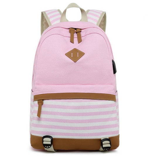 Backpacks for School ??Striped Canvas Laptop Bag_CWAB5510