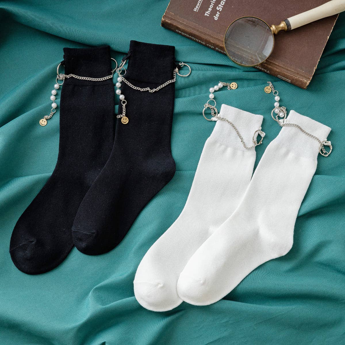WOMEN BLACK PUNK CHAIN SOCKS
