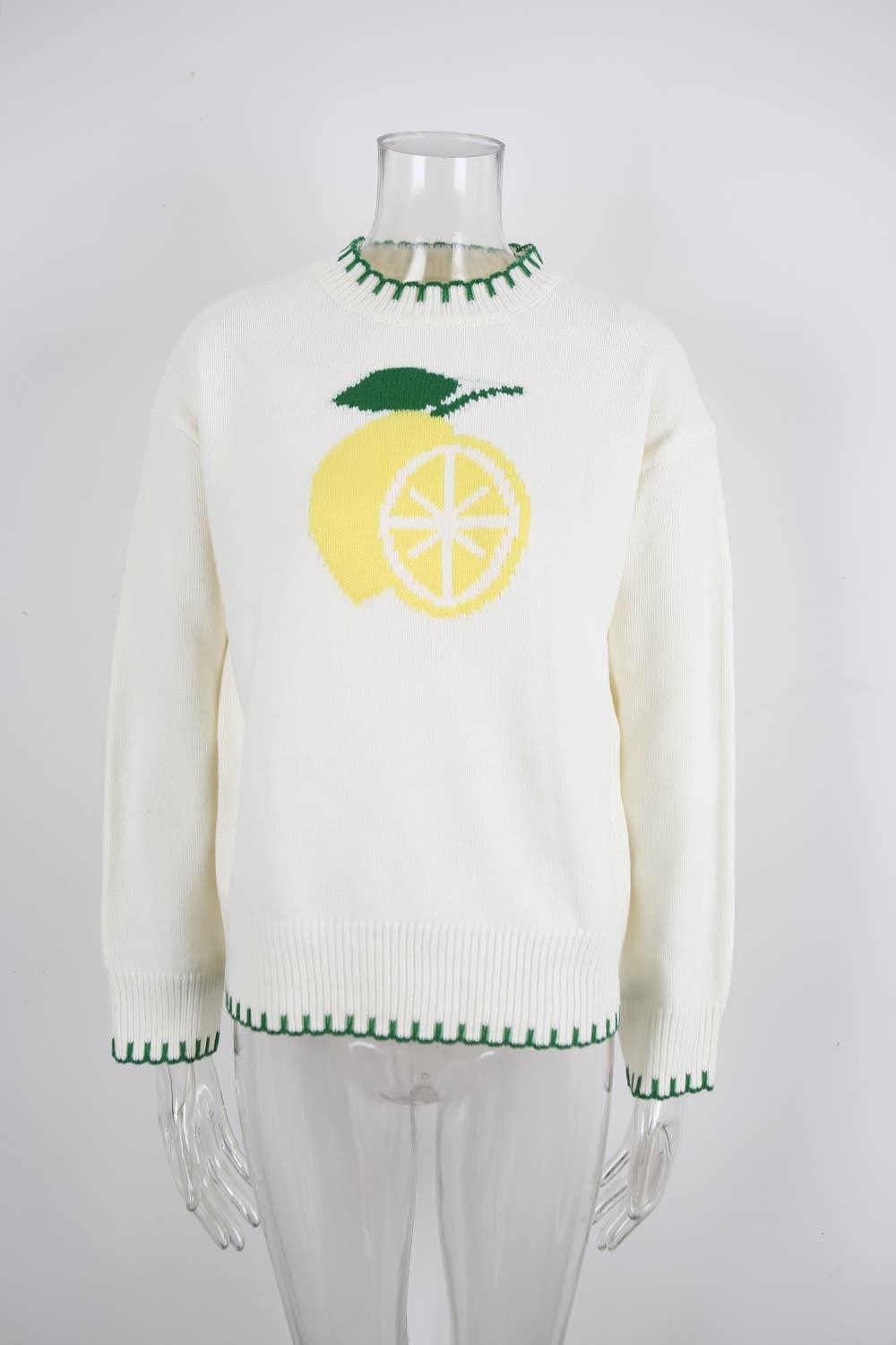 Round-neck lemon pattern knitted sweater