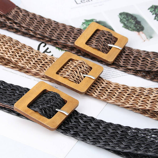 VINTAGE WOVEN BELT WITH SQUARE WOODEN BUCKLE_CWABE0407