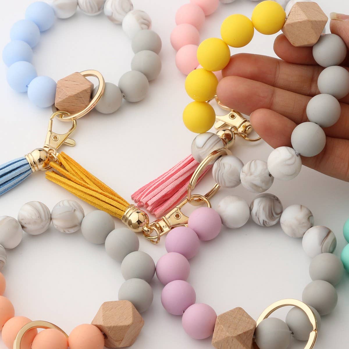 Tassel Bead Keychain Bracelet with Silicone Beads