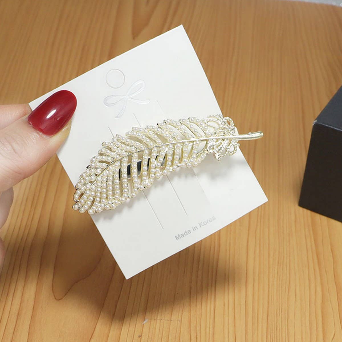 Pearl Feather Hair Clip, Gold Frog Buckle Side Pin_CWAHA4704