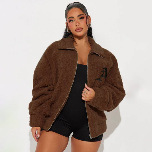 VINTAGE JACKET LAMB FLEECE ZIP-UP LAPEL JACKET