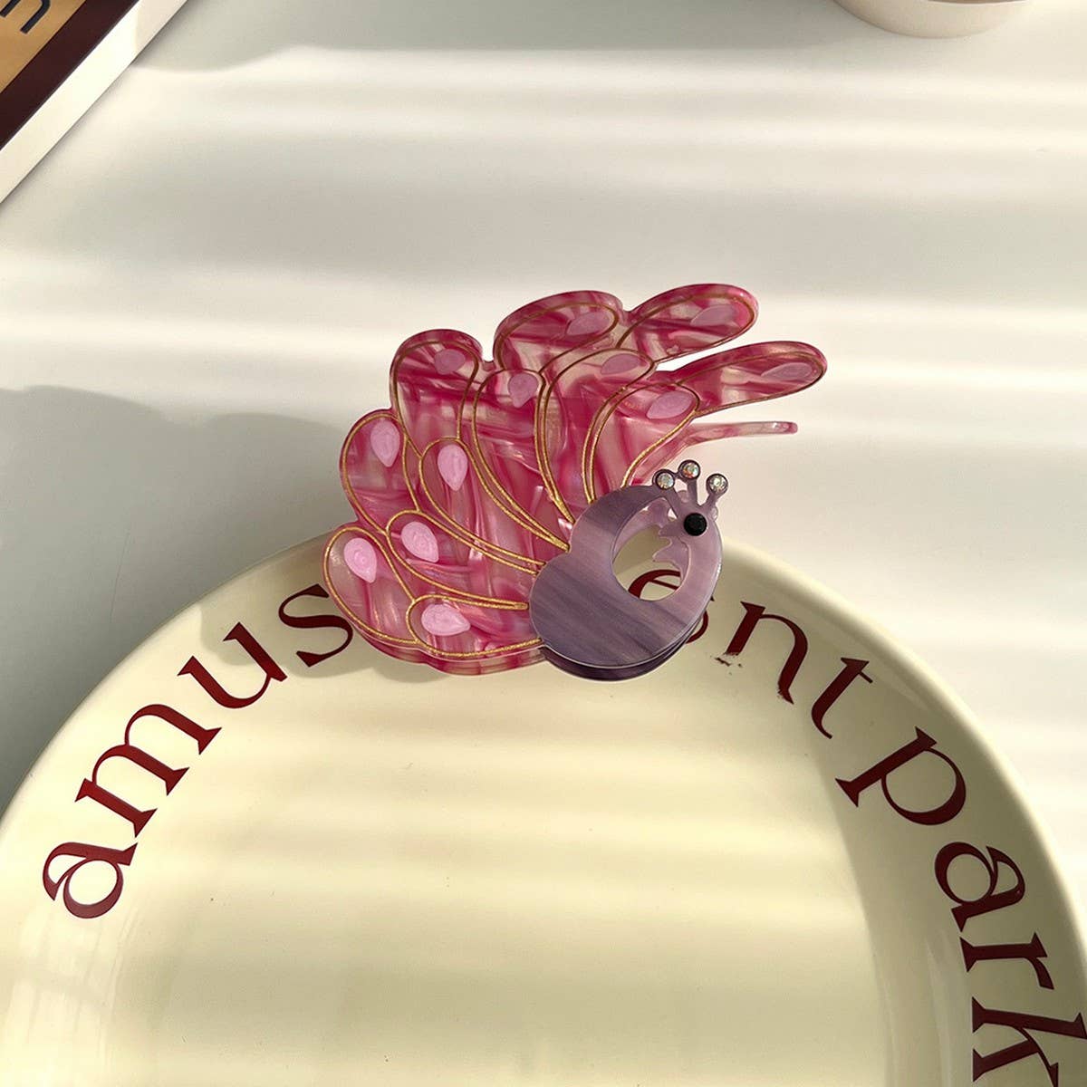 Peacock Acetate Hair Claw, Rhinestone Chic Clip_CWAHA5900