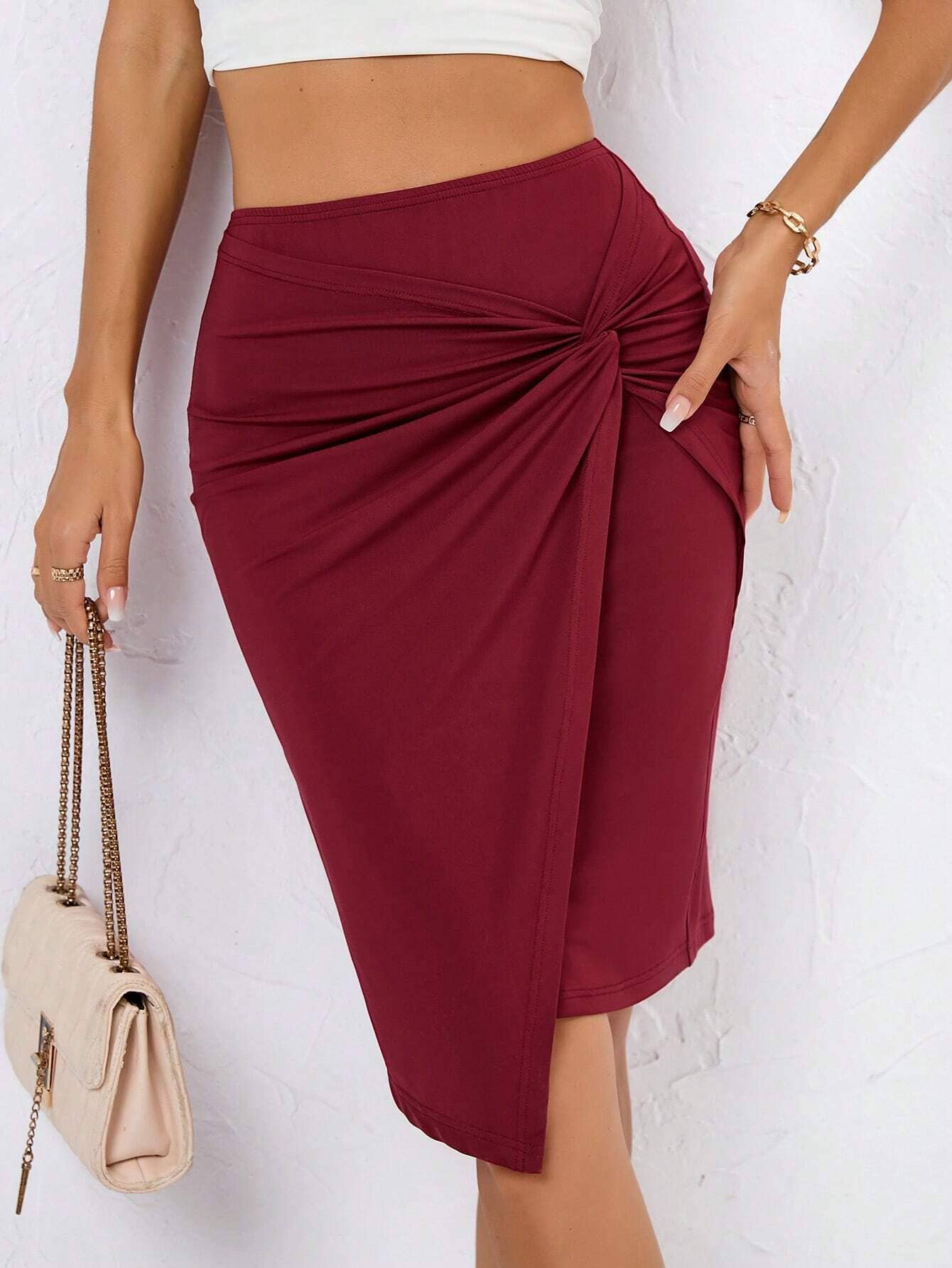 ELASTIC WAIST TWIST IRREGULAR HIP WRAP SKIRT