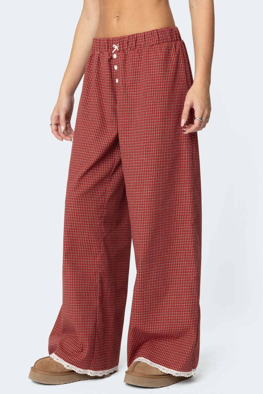 Straight-leg pants with country-style sub-print