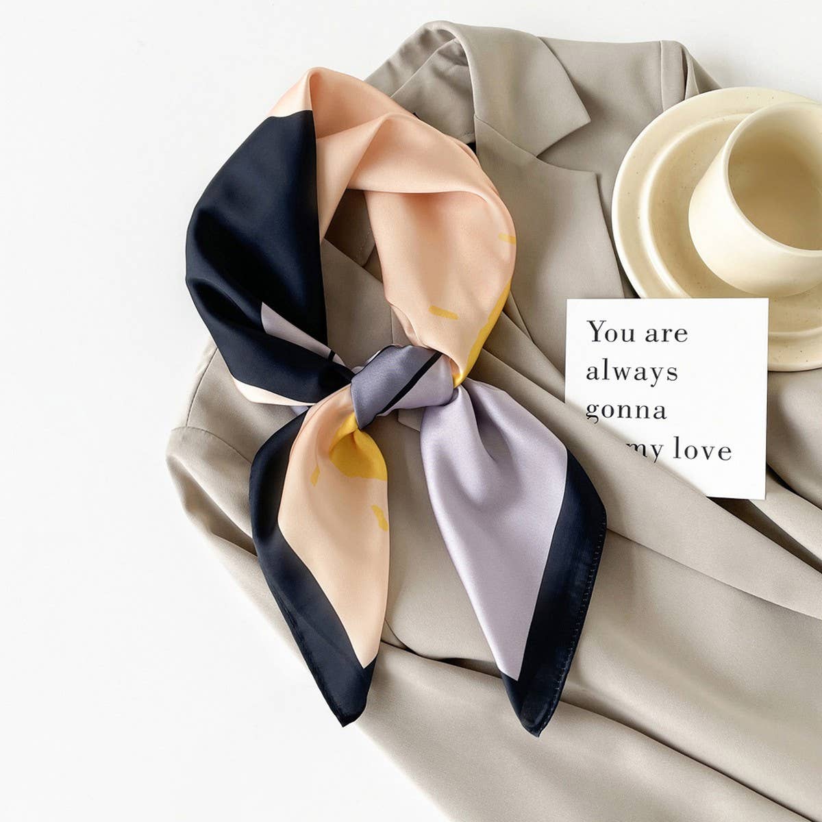 Mint Mambo Style Cartoon Print Satin Square Scarf