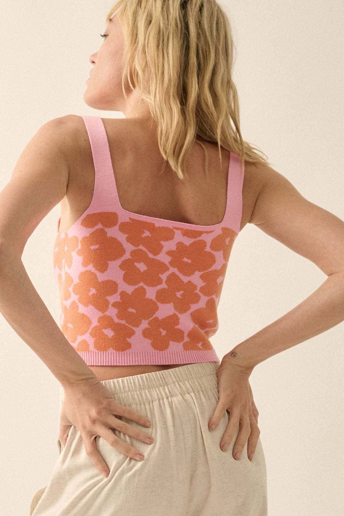 Sexy midriff jacquard back knit camisole tank top