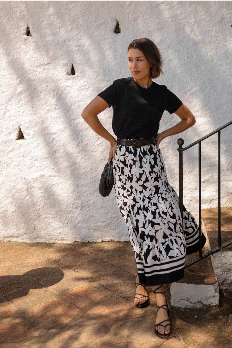 CWBLS0673_BOTANICAL PRINT FLOWY VACATION MAXI SKIRT