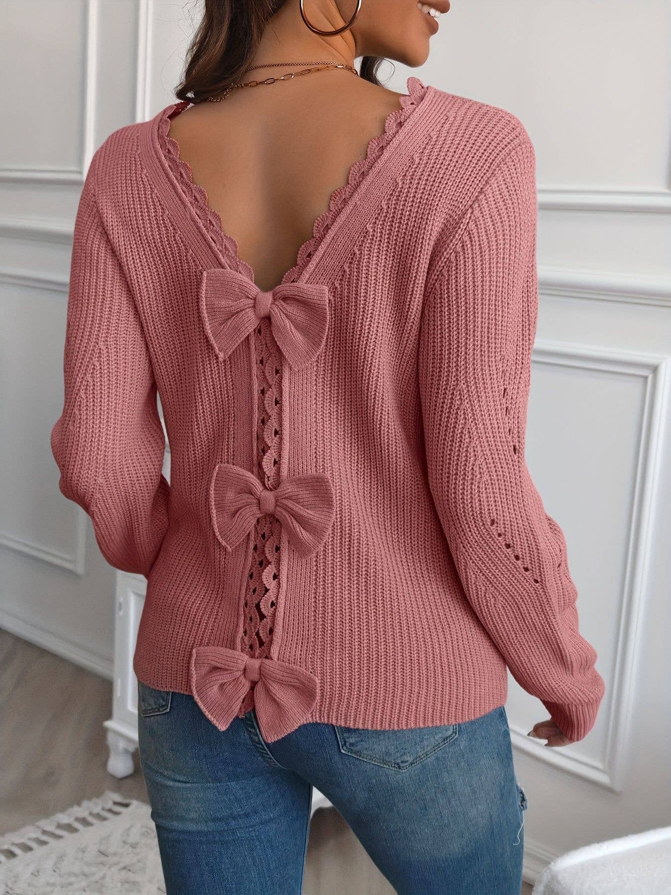 Back bow lace lace hollowed-out knitwear