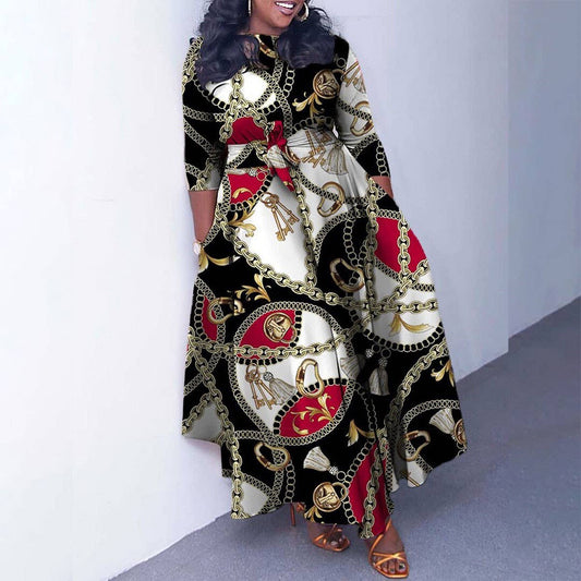 FASHIONABLE PRINTED LACE-UP OVERSIZED DRESS