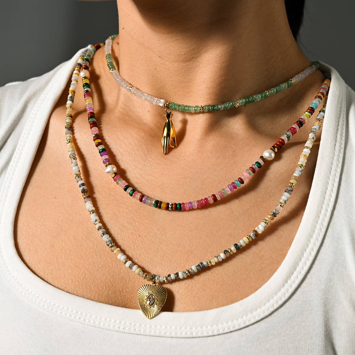 Elegant Handmade Stone Necklace with Steel Pendant