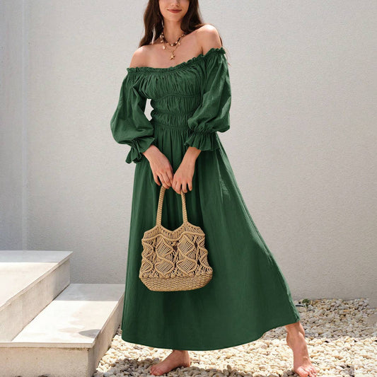 ONE SHOULDER LANTERN LONG SLEEVED MAXI DRESS_CWDMD1410