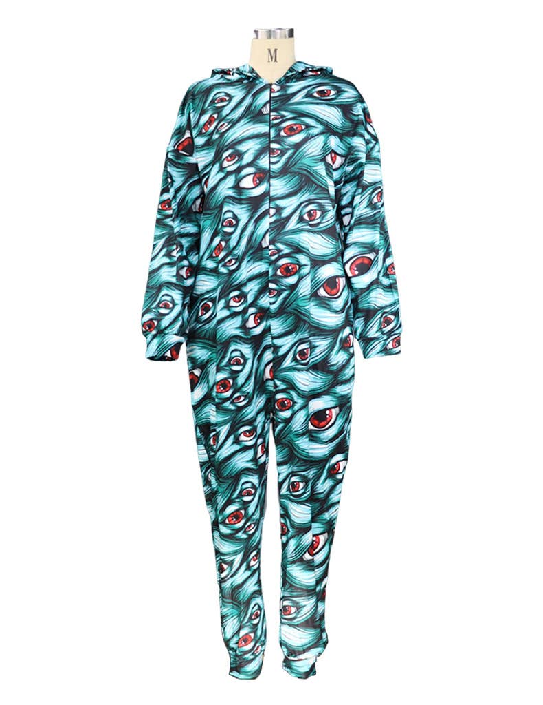 PRINTED HALLOWEEN PARTY BAGGY ROMPER HOODIE