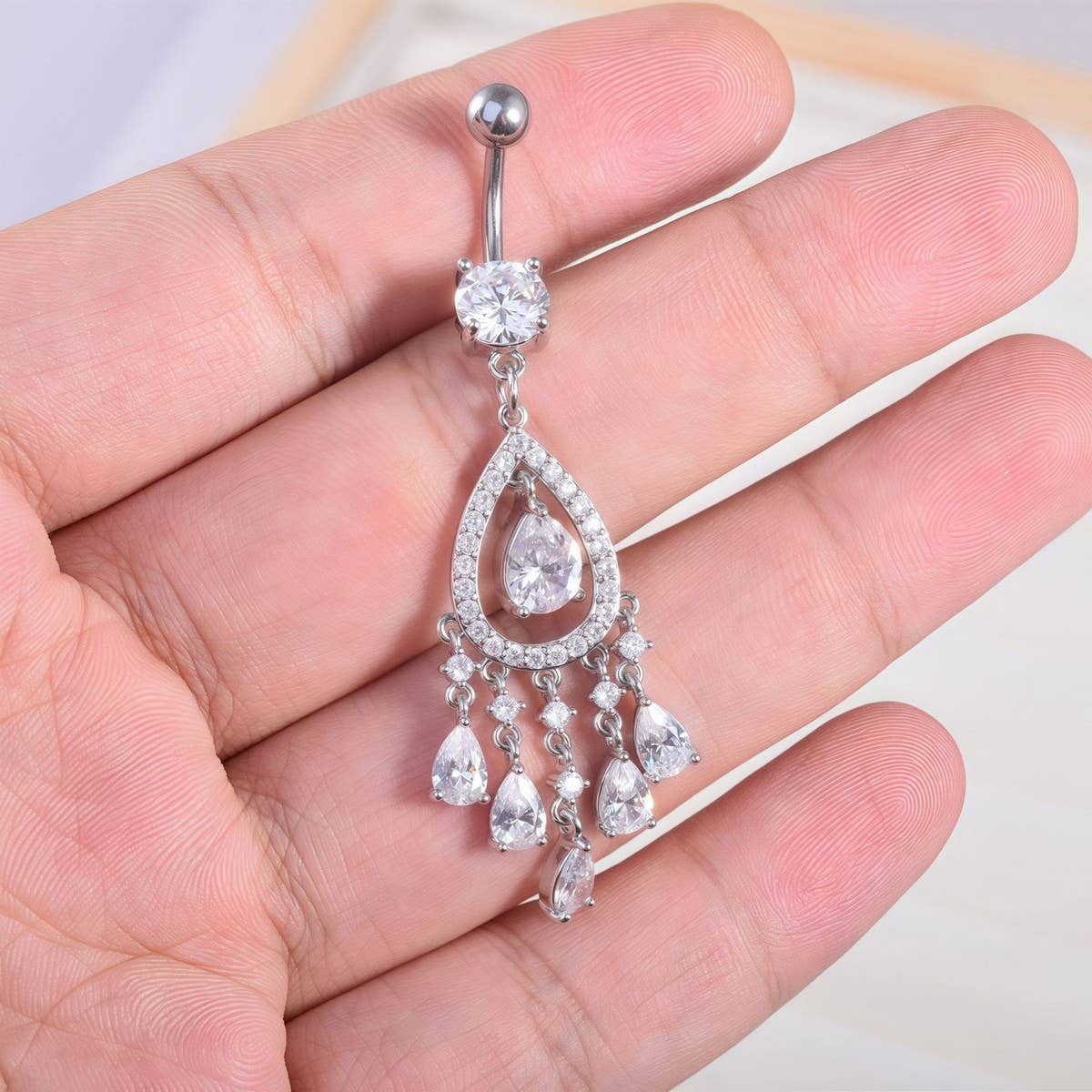 Teardrop CZ Tassel Navel Ring Belly Piercing