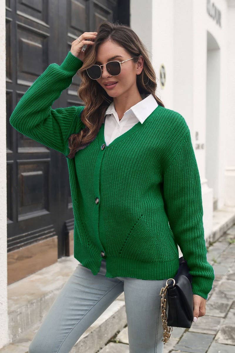 CWOCAL1284_SOLID COLOR BUTTONED LOOSE KNIT CARDIGAN SWEATER