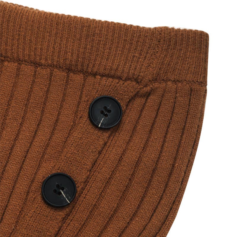 Button-decorated high slit long skirt