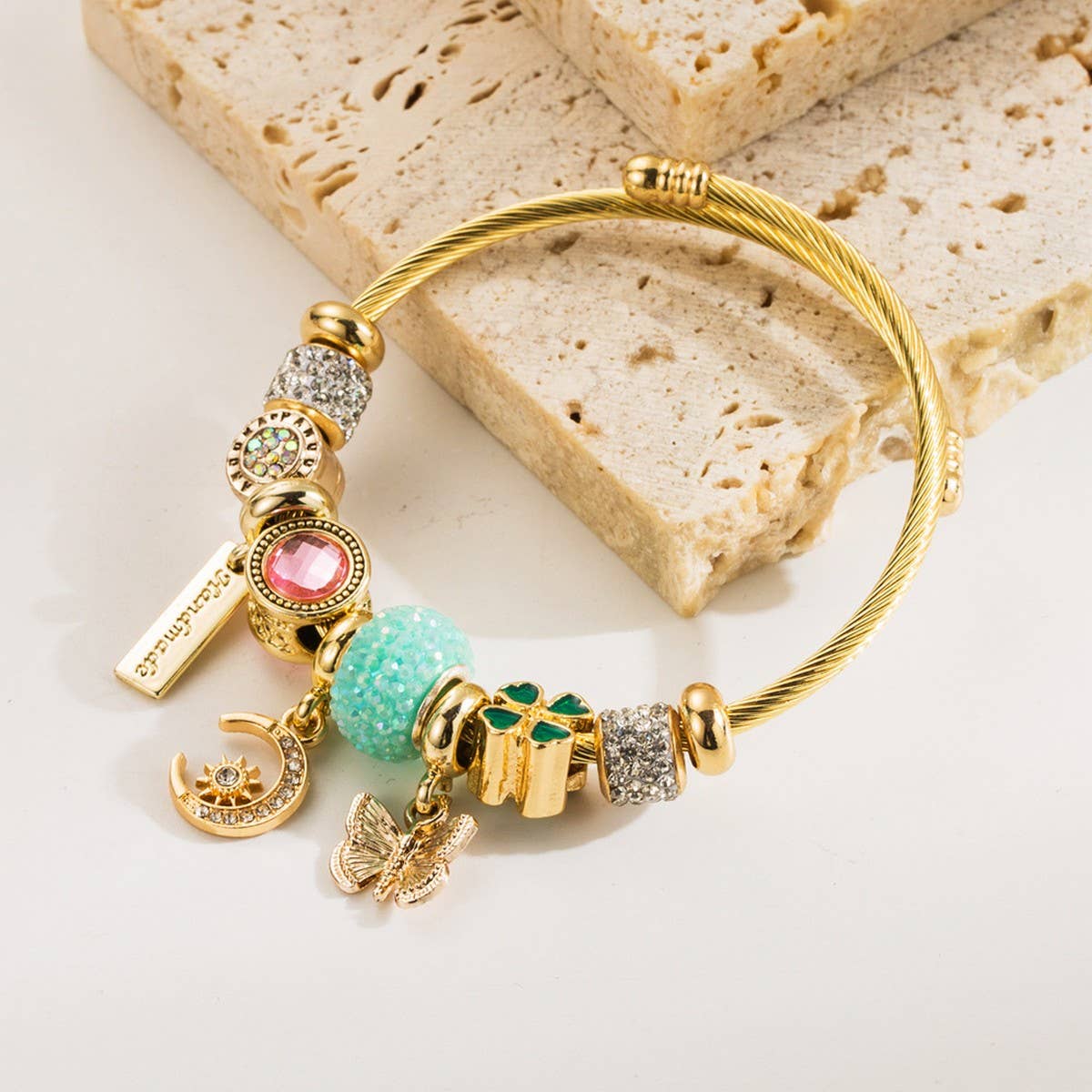 Trendy Moon & Butterfly Stainless Steel Bracelet