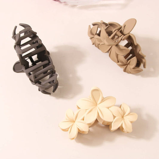 3-Flower Matte Petal Hair Claw ??Vintage & Elegant_CWMM4989