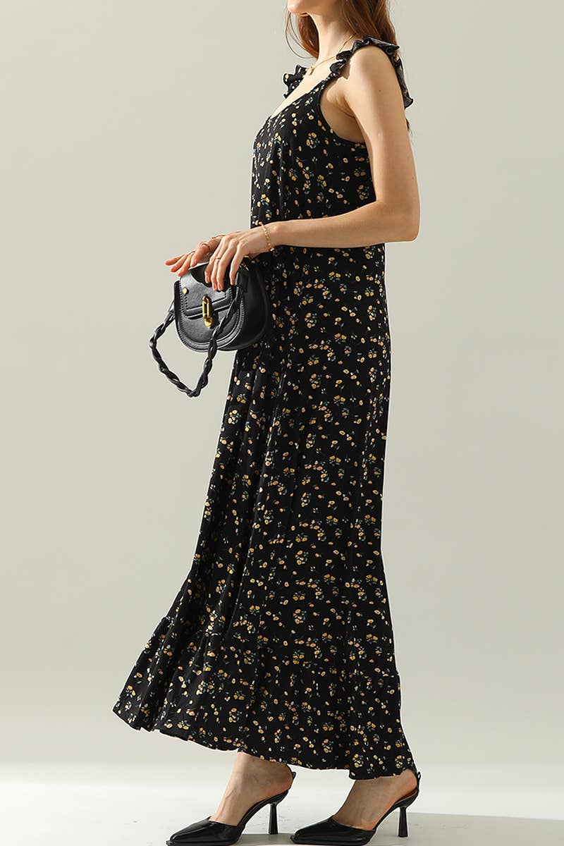 CWDMD542_MAXI RUFFLE DETAILED SLEEVELESS DRESS